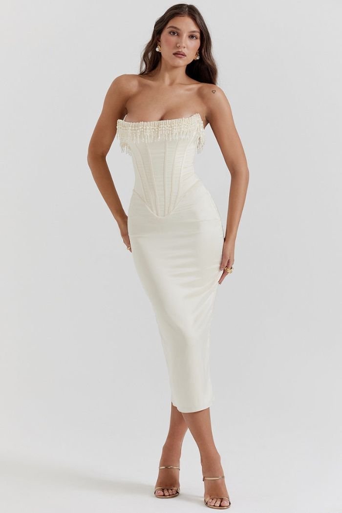 Abito Lungo Donna Senza Spalline Elegante