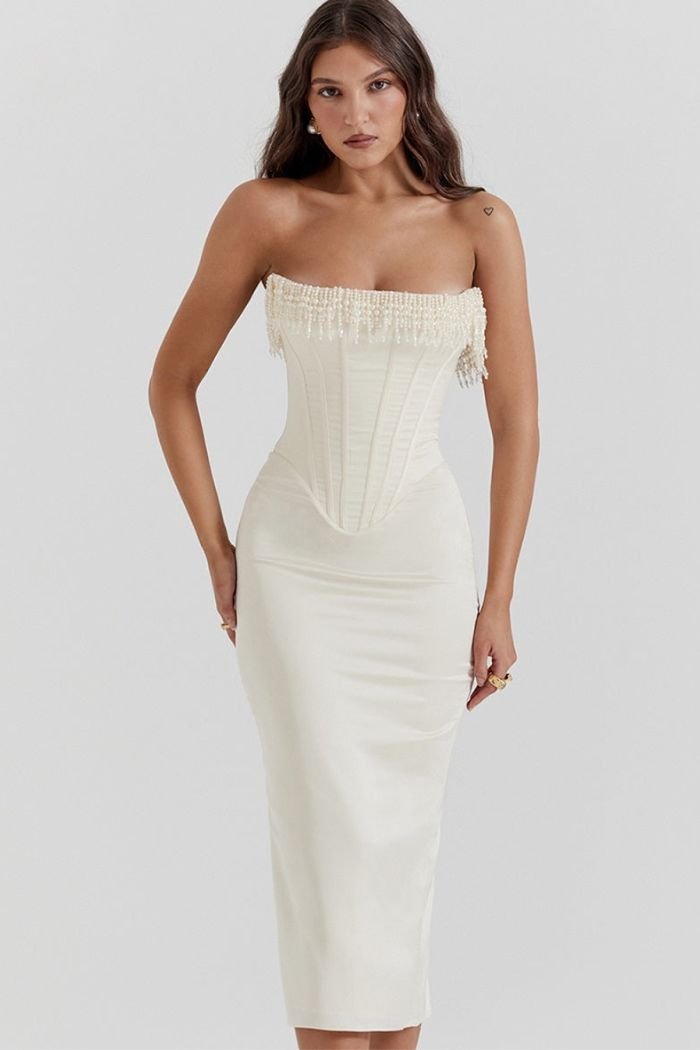 Abito Lungo Donna Senza Spalline Elegante