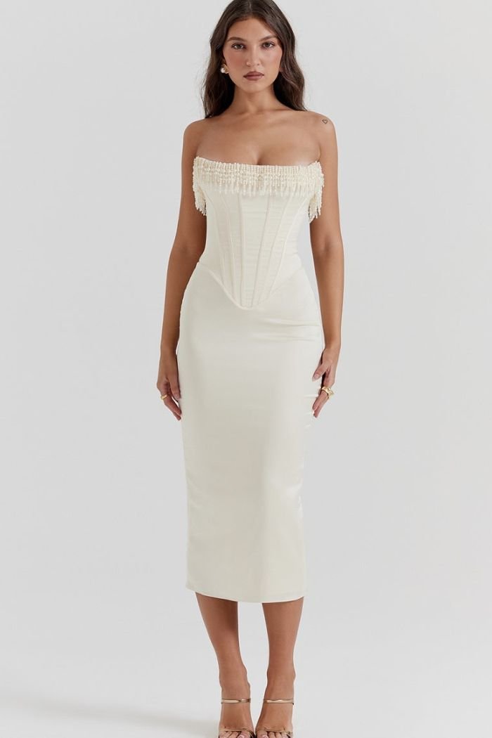 Abito Lungo Donna Senza Spalline Elegante
