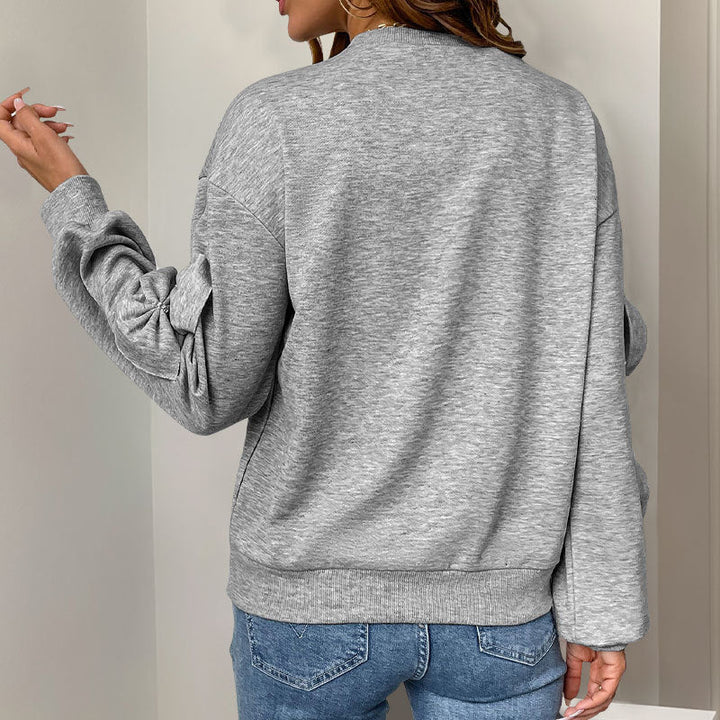 Maglione Donna Morbido Felpa Girocollo Nodo Cucito Casual
