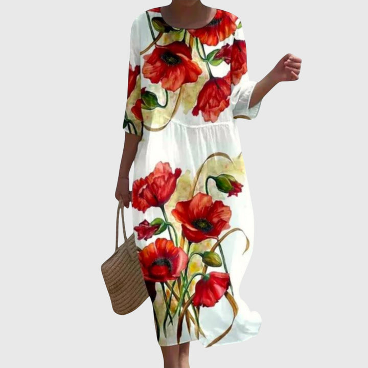 Abito Maxi Donna Stampa Botanica Vestibilità Scenica