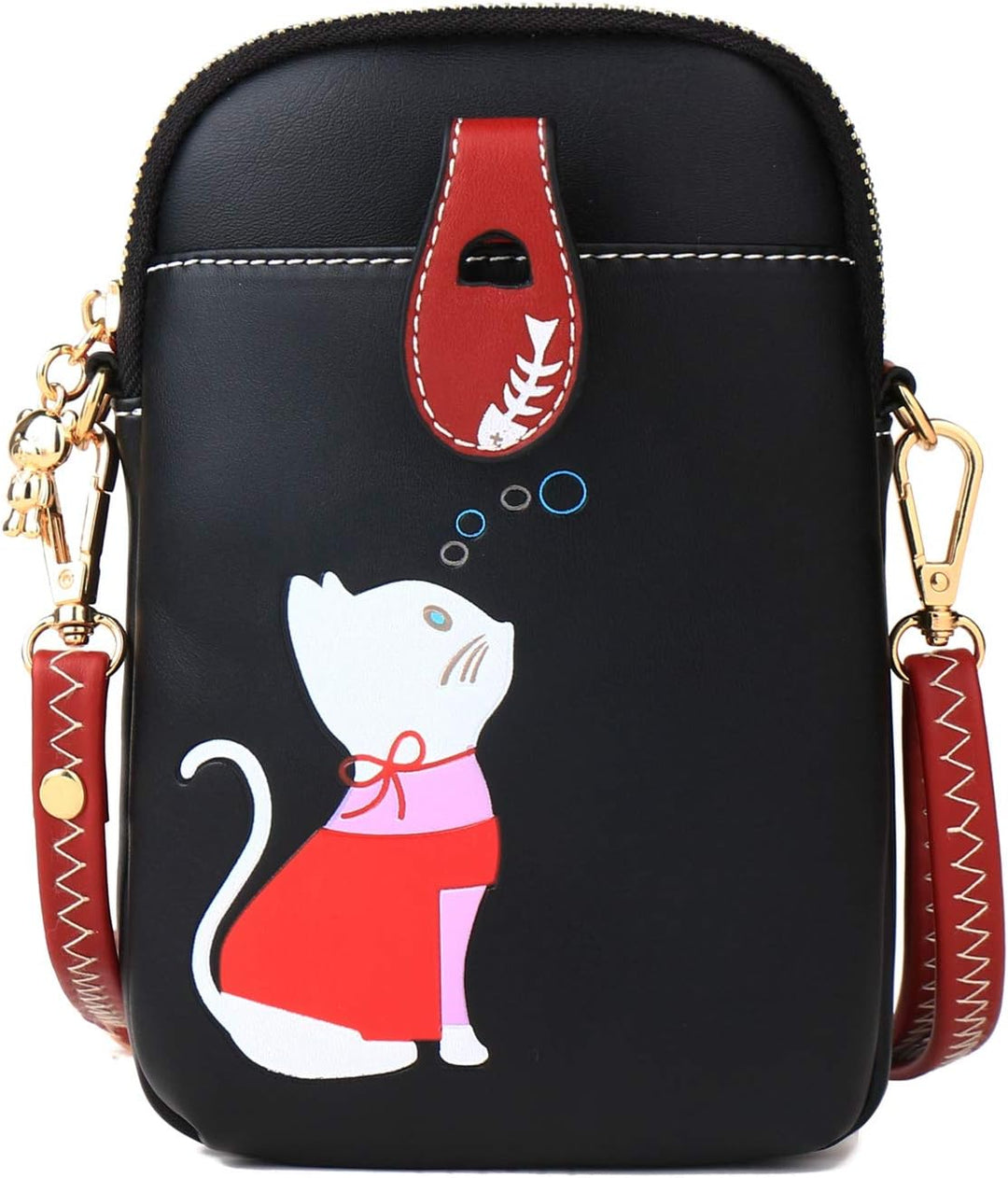 Borsa Tracolla Donna Compatta in Tessuto Tema Gatto - Vesarelli