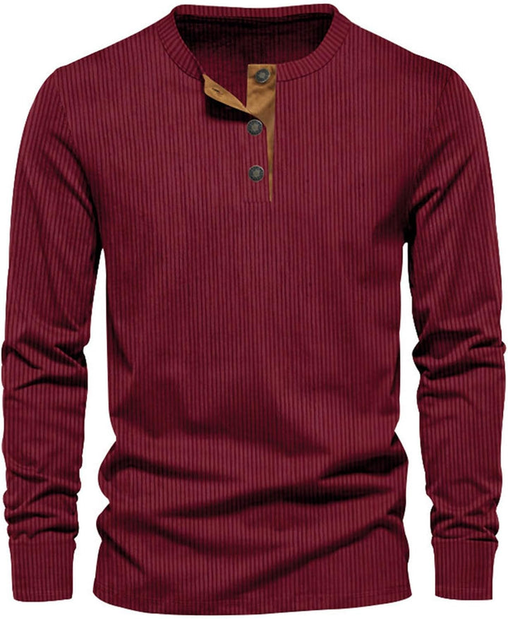 T-shirt Uomo Maniche Lunghe Cotone Coste Girocollo Casual