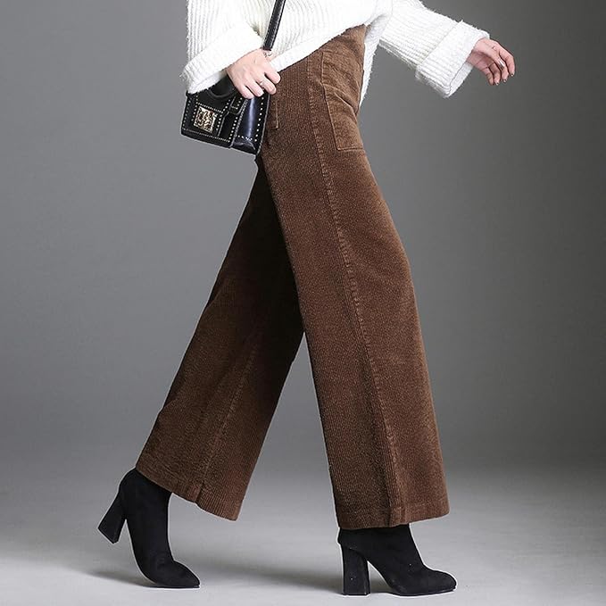 Pantaloni Donna in Velluto a Coste Gamba Larga Elegante - Vesarelli
