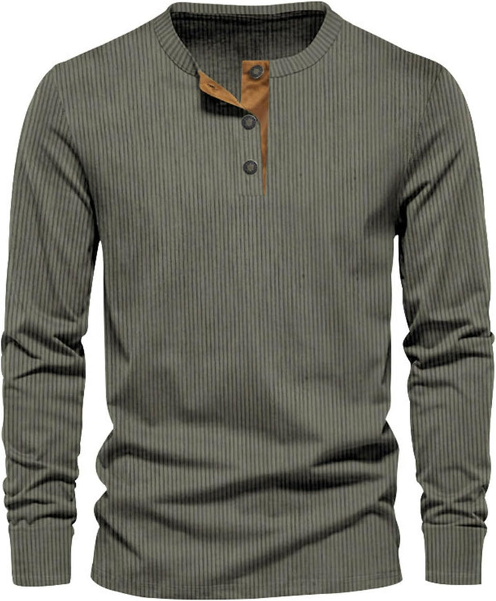 T-shirt Uomo Maniche Lunghe Cotone Coste Girocollo Casual