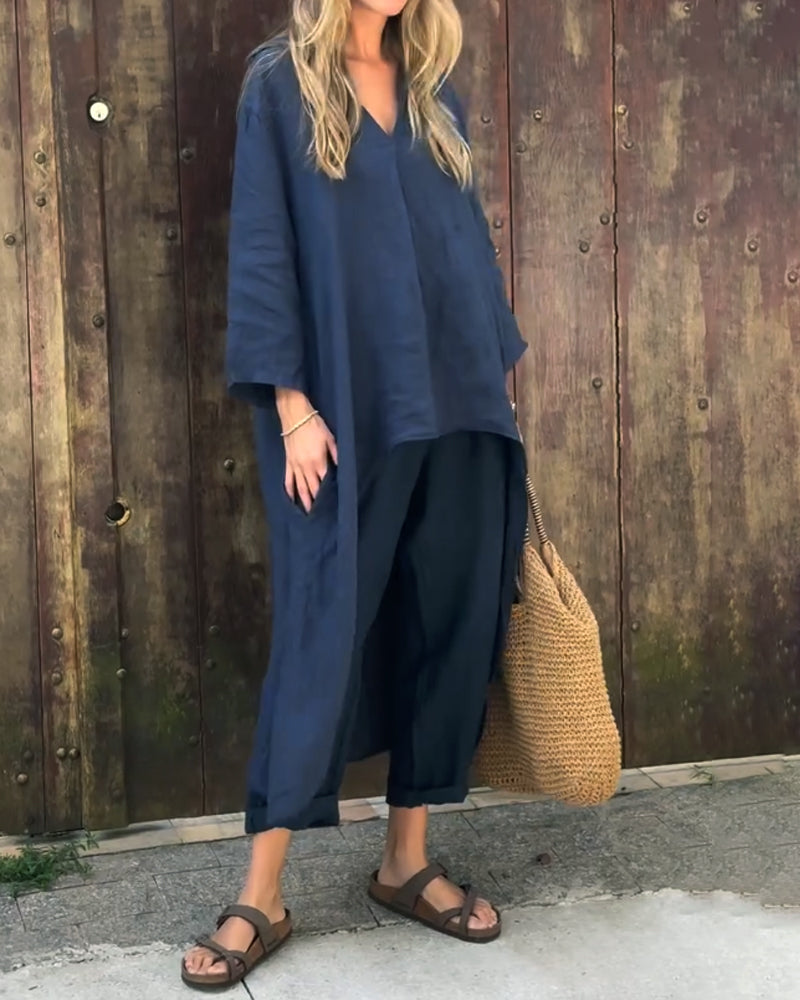 Completo Donna Tunica e Pantaloni Leggeri Casual Estivo