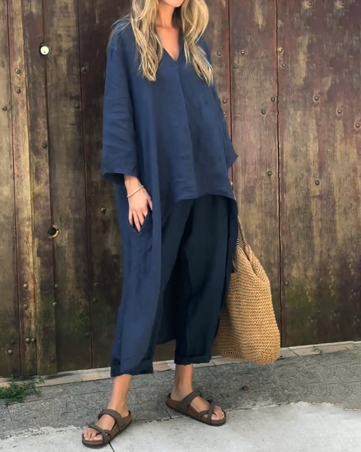 Completo Donna Tunica e Pantaloni Leggeri Casual Estivo