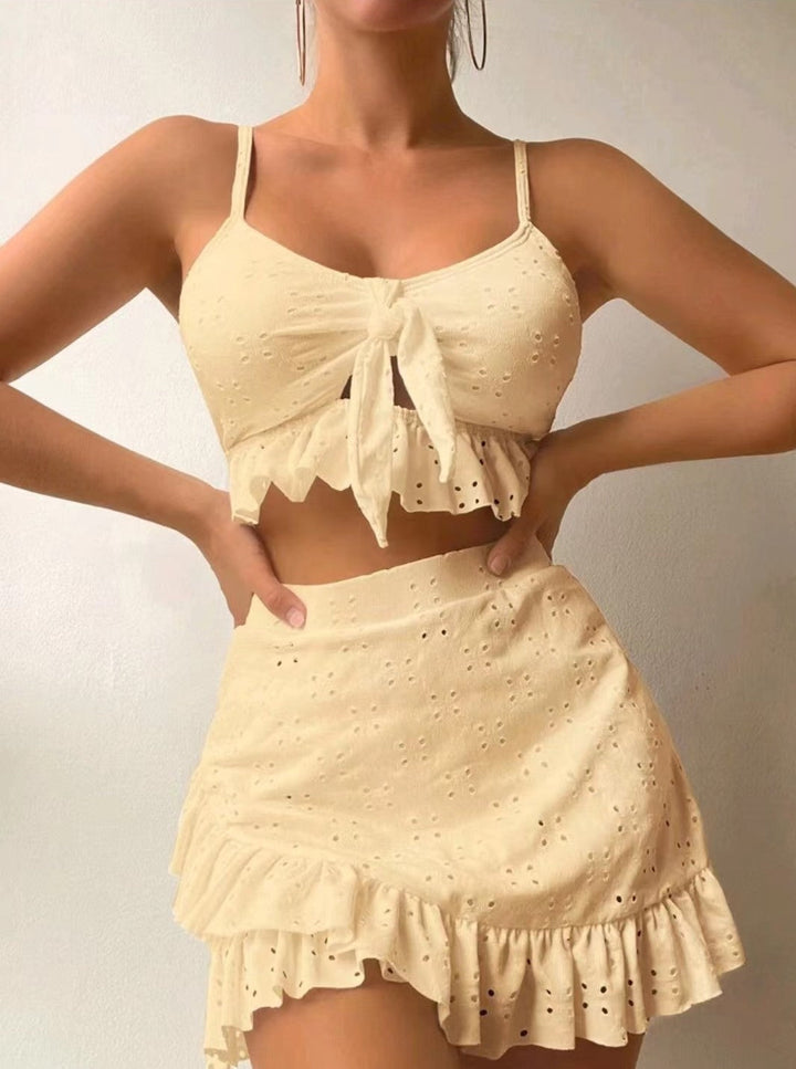 Set Costumi da Bagno Donna Tre Pezzi Tessuto Rugoso Elegante