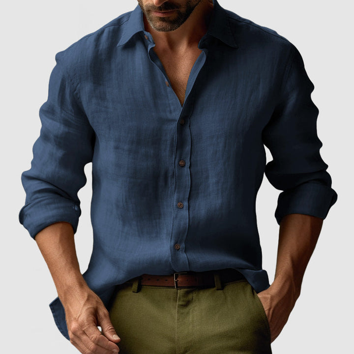 Camicia Uomo Vintage Maniche Lunghe Tessuto Traspirante