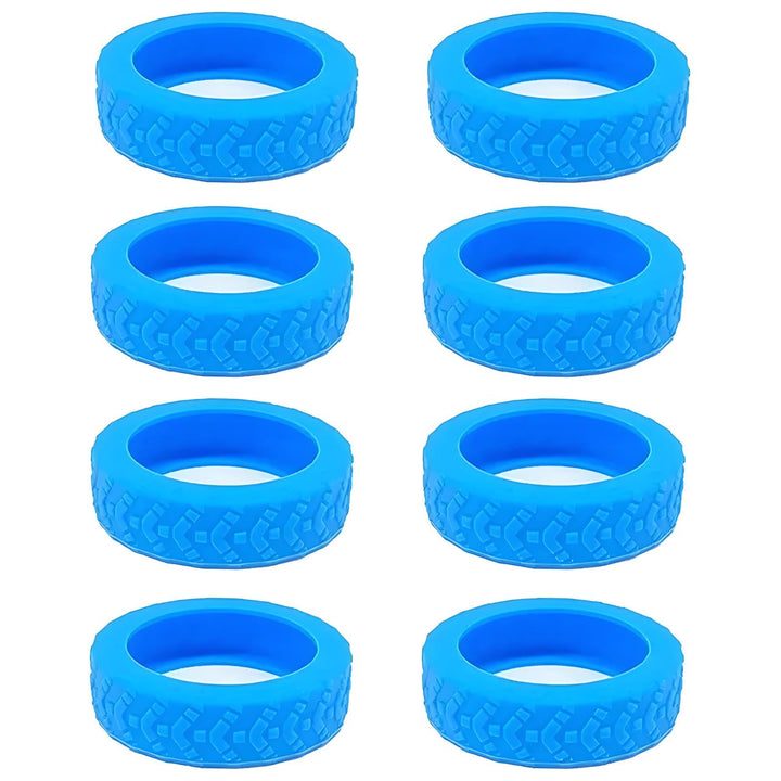 Otto ruote in gomma blu per robot, design antiscivolo, ideali per progetti di robotica e modellismo, compatibili con vari kit di costruzione.