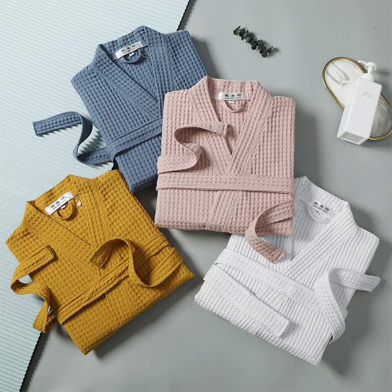 Accappatoio Unisex Cotone a Coste Scollo a V Vestibilità Ampia