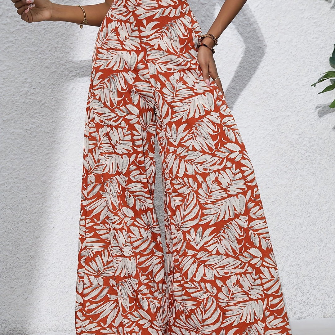 Pantaloni Donna Larga Stampa Tropicale Stile Boho Estivo