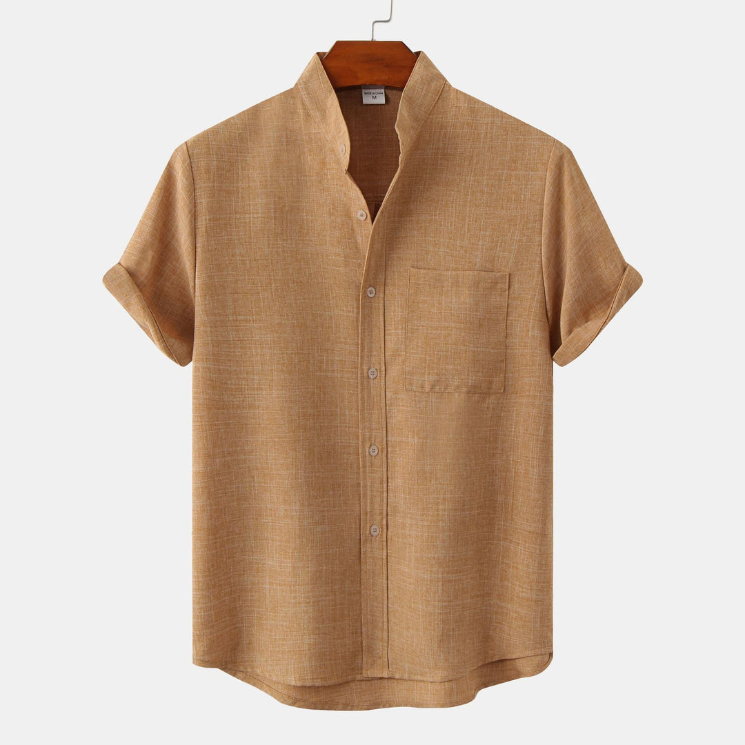 Camicia Uomo Cotone Manica Corta Collo alla Coreana
