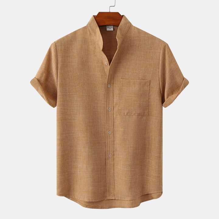 Camicia Uomo Cotone Manica Corta Collo alla Coreana