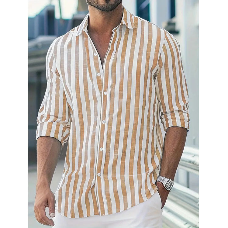 Camicia Uomo in Cotone a Righe Manica Lunga Casual
