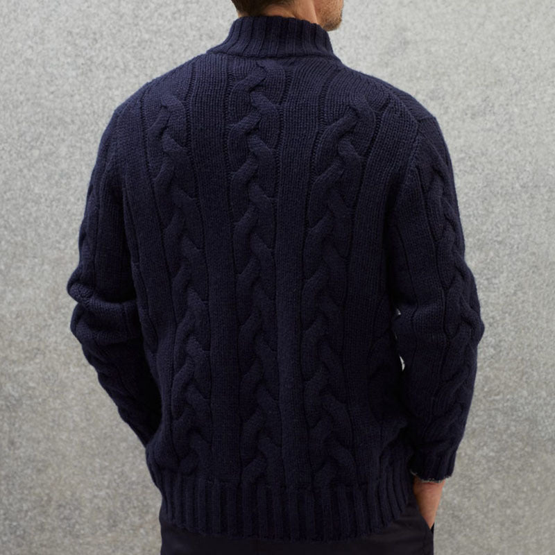Maglione Uomo Maglia a Trecce Collo Alto con Cerniera