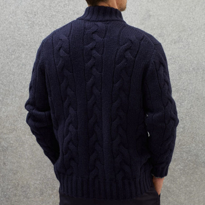 Maglione Uomo Maglia a Trecce Collo Alto con Cerniera