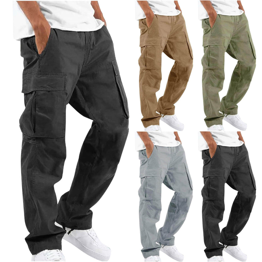 Pantaloni Cargo Uomo Misto Cotone Gamba Larga Vestibilità Rilassata