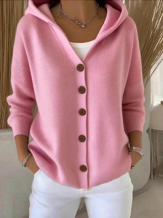 Gilet Donna in Maglia con Cappuccio Bottoni Frontali - Vesarelli