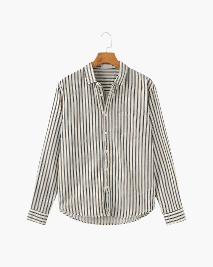 Camicia Uomo Misto Cotone Righe Verticali Stile Elegante