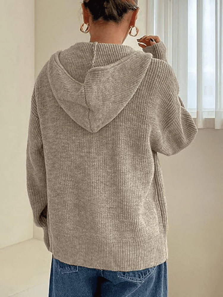 Felpa Donna in Maglia con Cappuccio e Cerniera