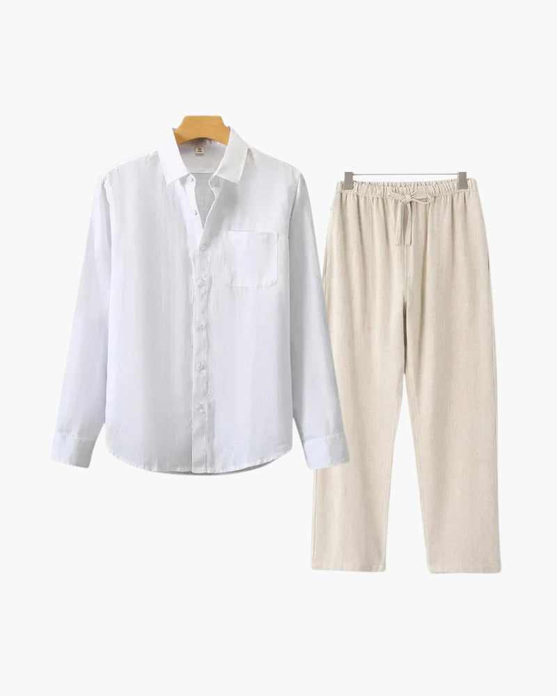 Set Coordinato Uomo in Lino Manica Lunga Comfort e Stile Pulito