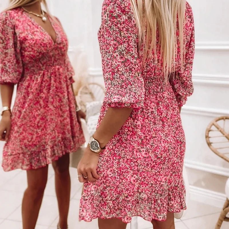 Abito Donna Floreale Cotone Stile Casual Manica Corta