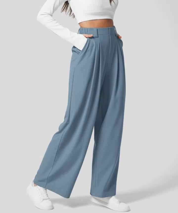 Pantaloni Donna Eleganti Vita Alta Tessuto Elastico