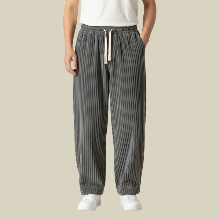 Pantaloni Uomo in Velluto a Coste Comodi Vita Elastica con Tasche