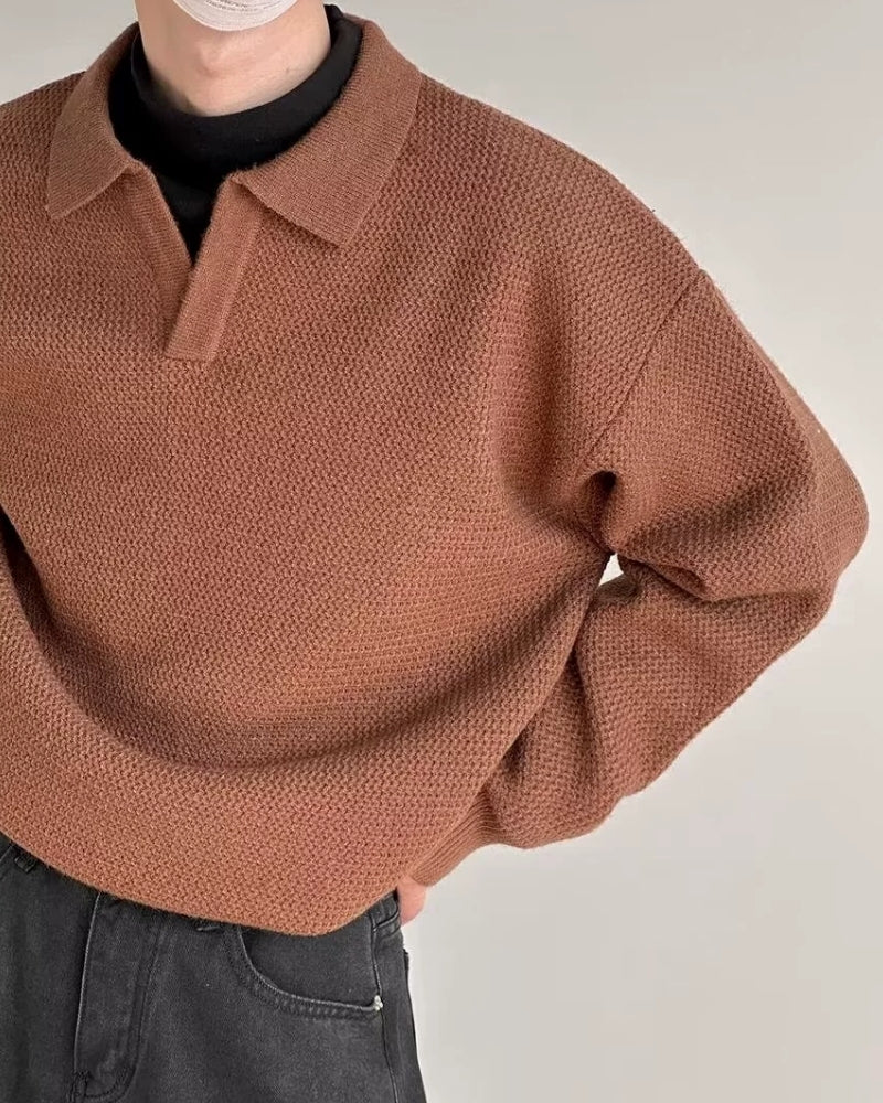 Maglione Polo Uomo in Maglia Testurizzata Vestibilità Comfort