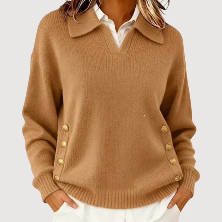 Maglione Donna Maniche Lunghe Collo Alto Bottoni Classici - Vesarelli