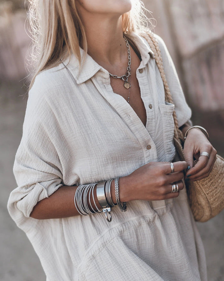 Abito Camicia Donna Misto Cotone Stile Classico