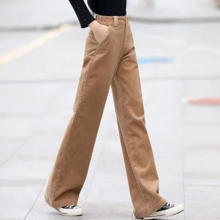 Pantaloni Donna in Velluto a Coste Vita Alta Comfort Slim