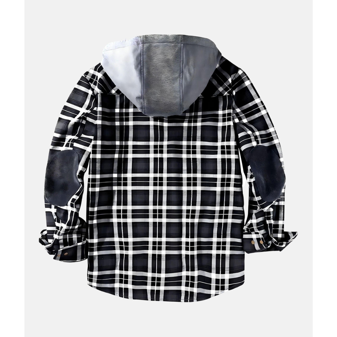 Giacca Uomo Quadri Bottoni con Cappuccio Stile Casual