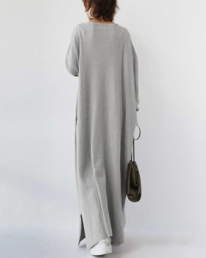 Abito Lungo Donna Casual Maniche Lunghe Vestibilità Ampia
