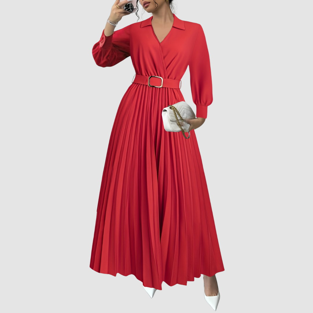 Abito Midi Donna con Cintura Scollo a V