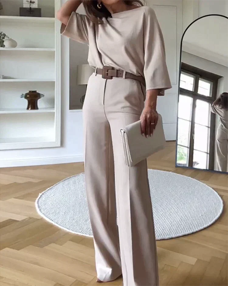 Completo Donna Due Pezzi Maniche Pipistrello Pantaloni Larghi