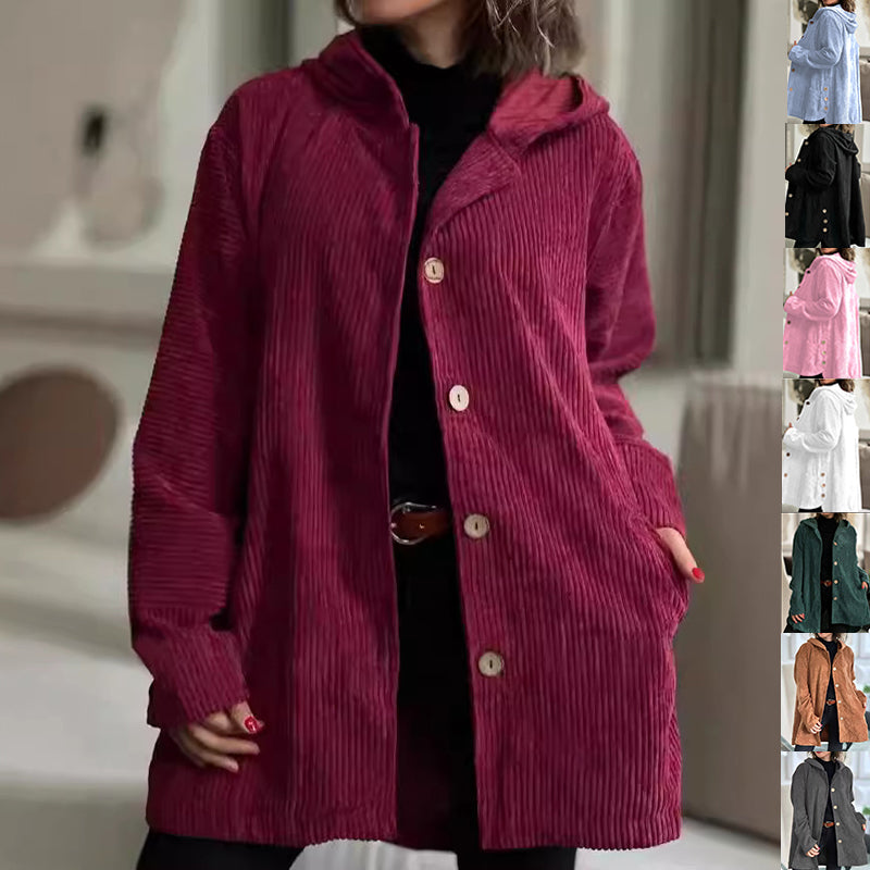 Giacca Donna in Velluto a Coste con Cappuccio Maglione Casual Media - Vesarelli
