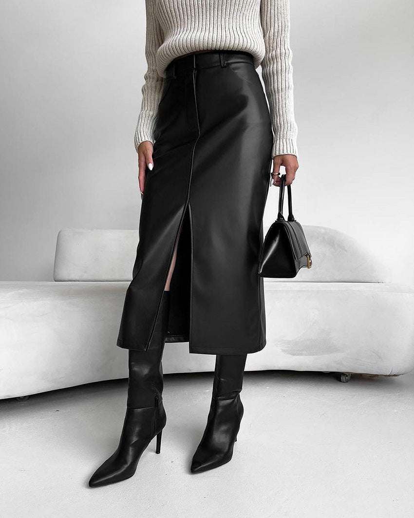 Gonna Donna in Pelle Vita Alta Slim - Vesarelli