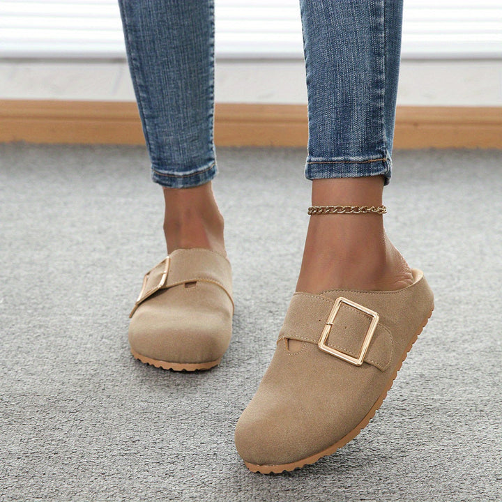 Mules Donna Tessuto Confortevole Cinturino Fibbie Morbida Soletta