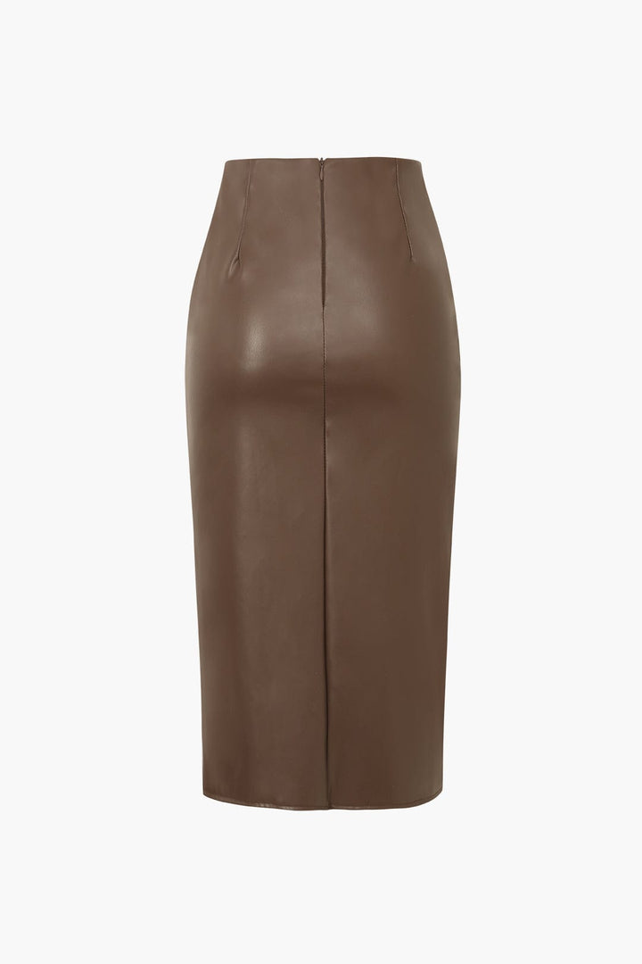 Gonna Midi Donna in Similpelle Aderente Asimmetrica Intrecciata