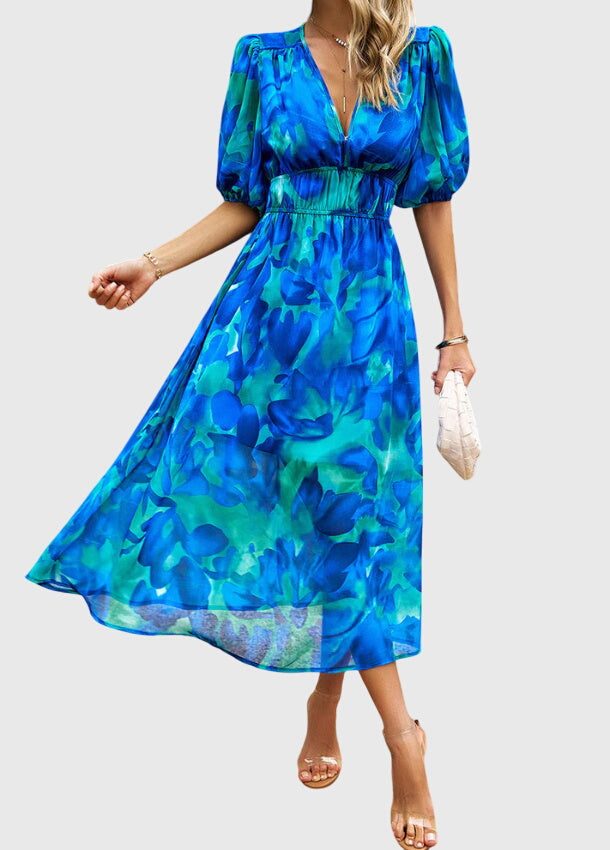 Abito Midi Donna in Tessuto Floreale Taglio Valorizzante
