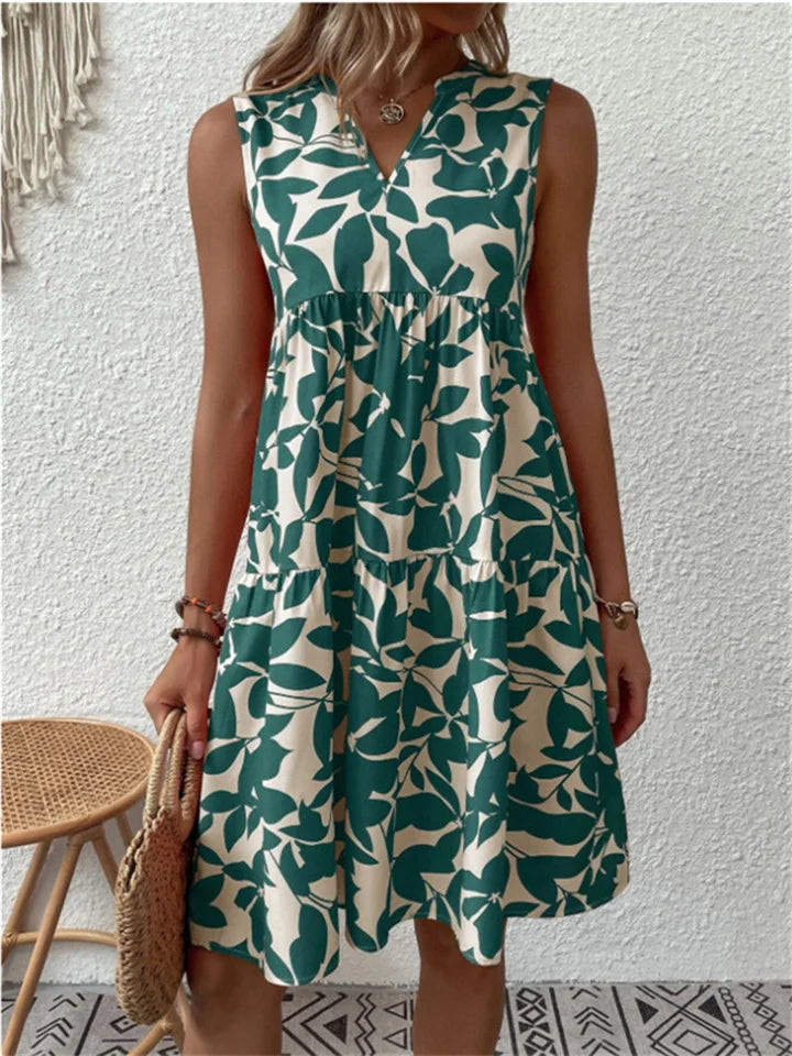 Abito Midi Donna Floreale Smanicato Volant Scollo a V - Vesarelli
