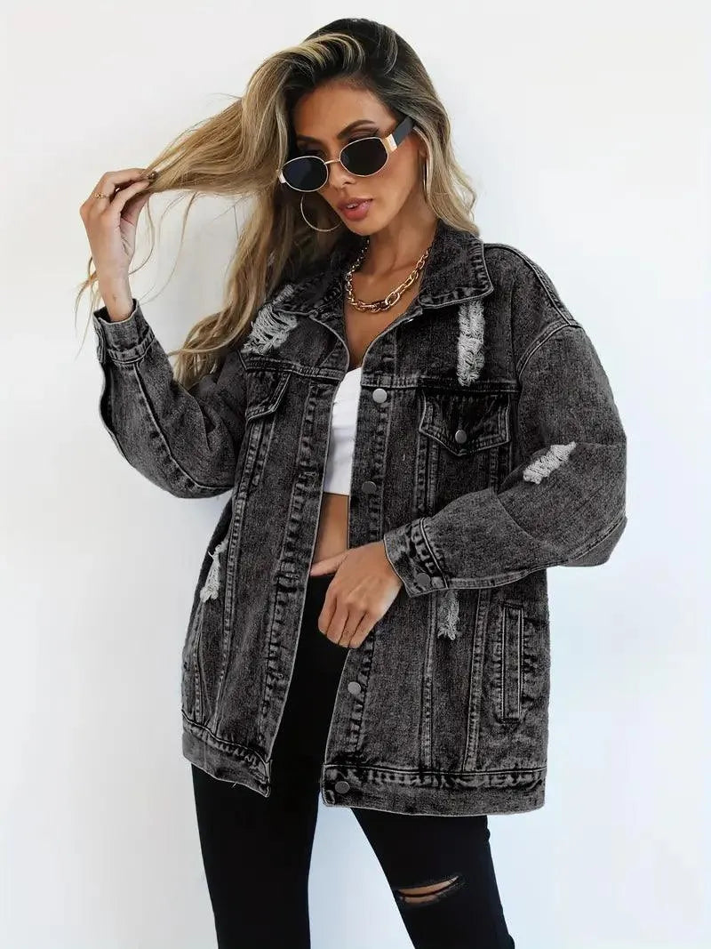 Giacca Donna Denim Impermeabile Foderata Oversize