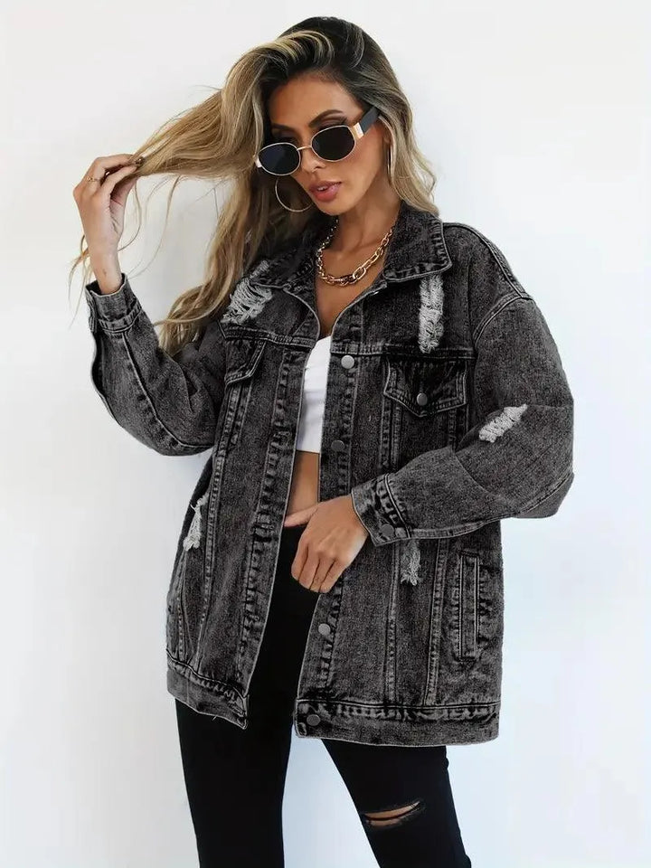 Giacca Donna Denim Impermeabile Foderata Oversize