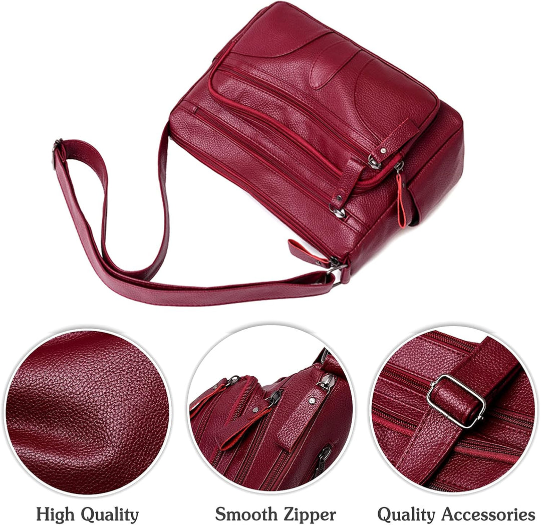 Borsa a tracolla in pelle rossa, cerniera liscia, accessori di qualità, design elegante. Perfetta per moda donna, alta qualità.