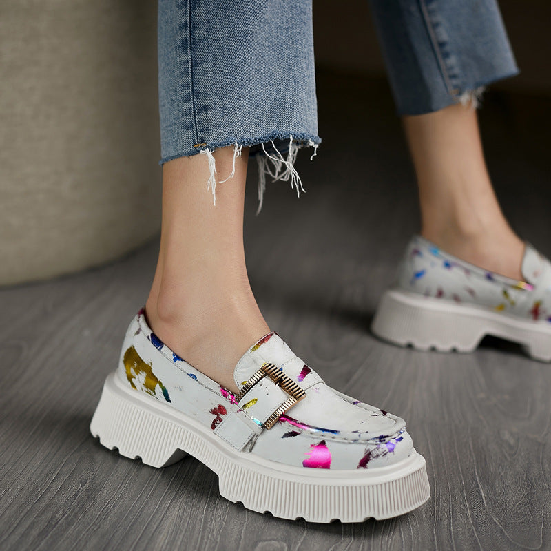 Scarpe Donna Plateau in Pelle con Fibbia Stile Primavera Autunno