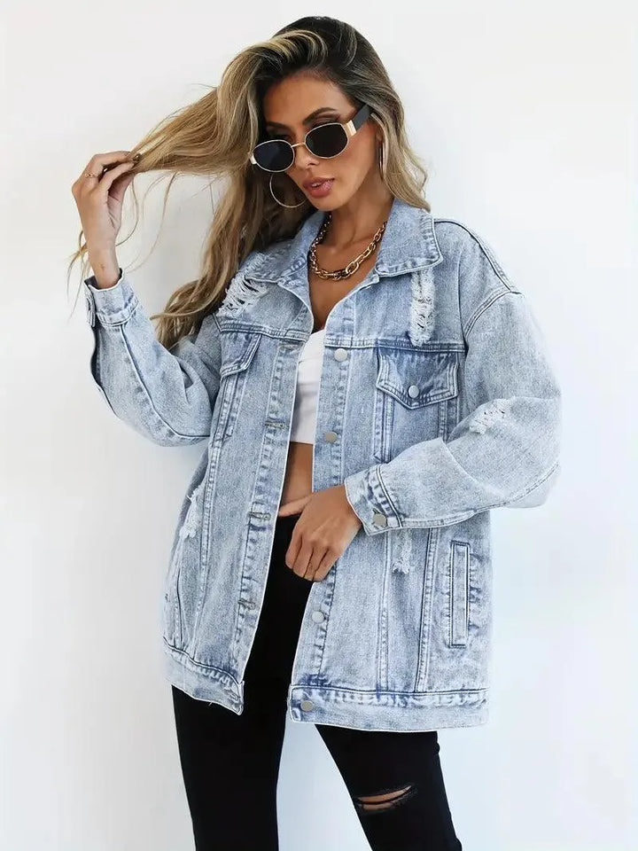 Giacca Donna Denim Impermeabile Foderata Oversize - Vesarelli