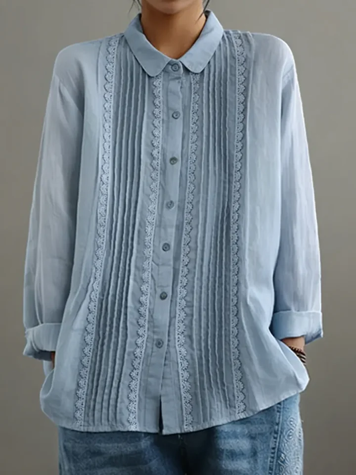 Camicia Donna Cotone Lino Leggera Estiva con Pizzo