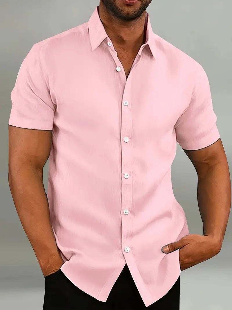 Camicia Uomo Maniche Corte Leggera Tessuto Traspirante Casual